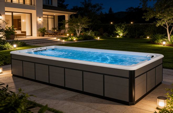 acrylic swimming pool around natural landscapes