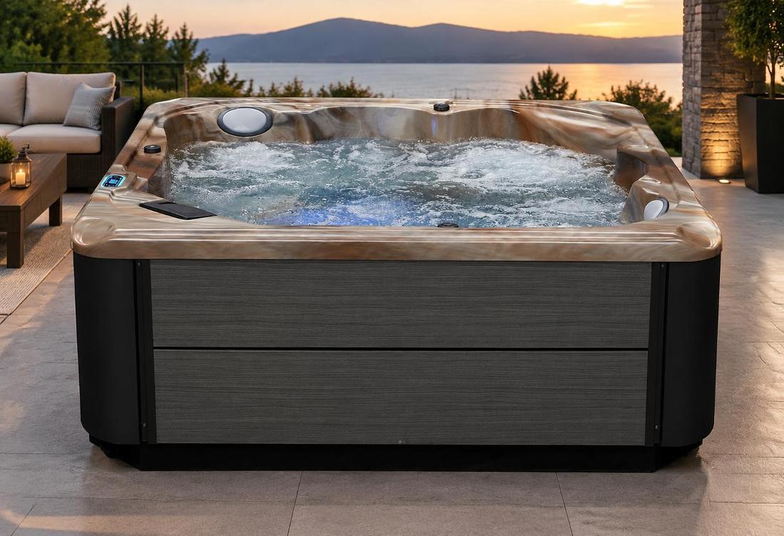 Close-up of ergonomic seating and jet configuration inside the spa