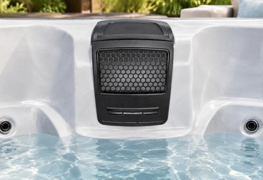 Close-up of the matte black filtration housing unit